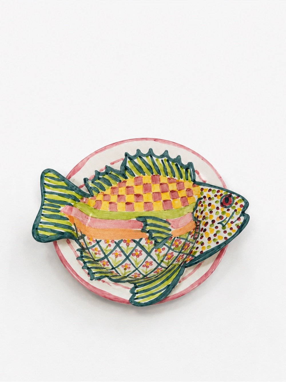 RARE Vintage Mackenzie-Childs Hand-Painted Freckled Fish Serving Bowl -Pastel